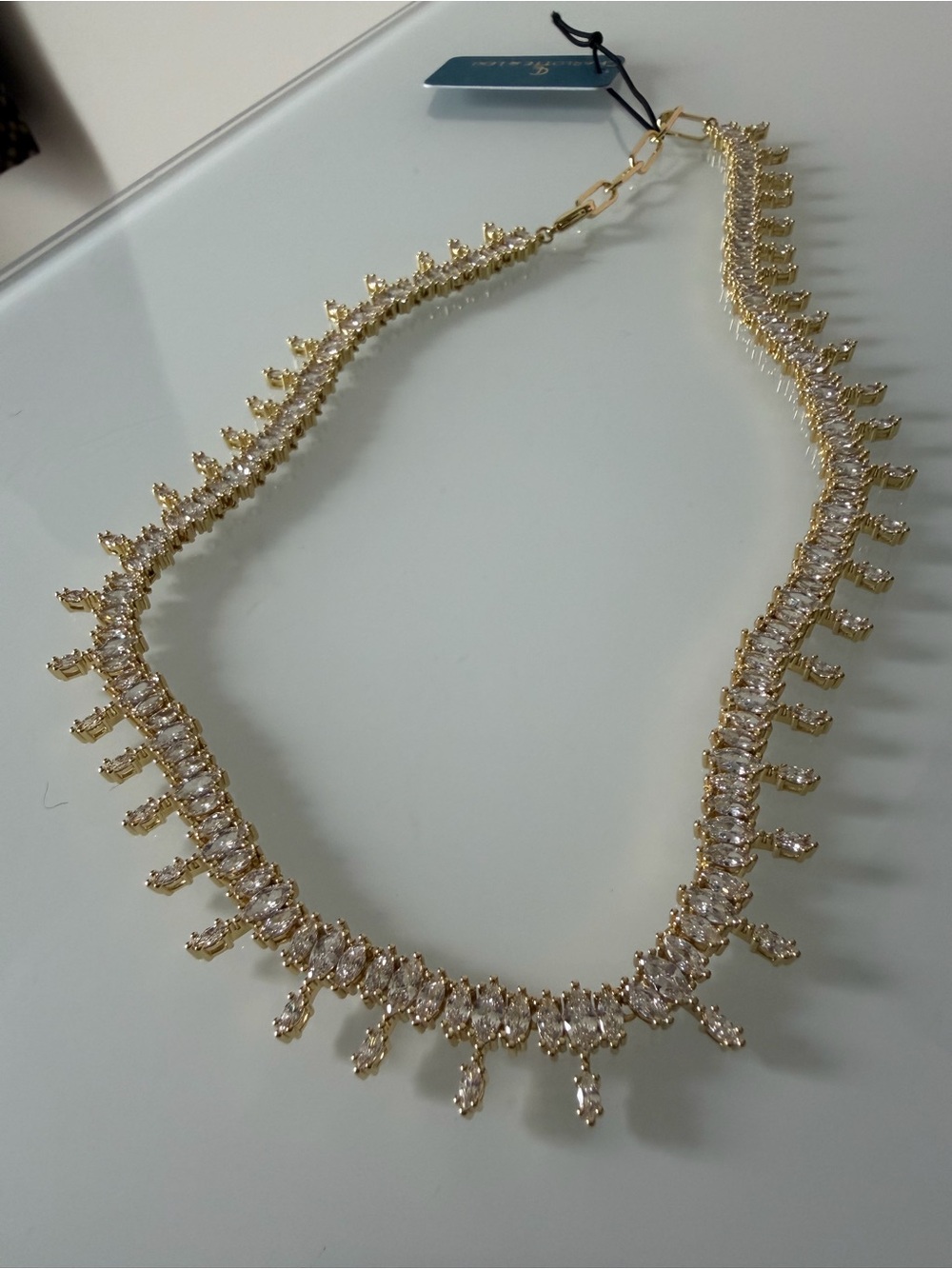 Gold Cubic zirconia Fringe Statement Necklace